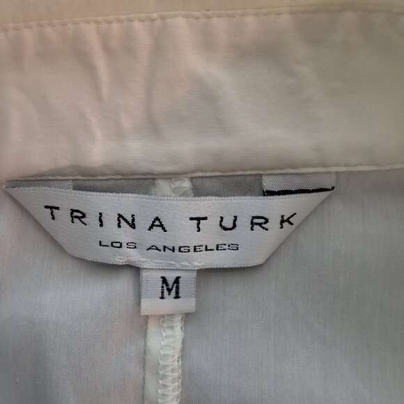 Trina Turk Ivory Long Sleeve Fitted Bodice Collared V-Neck Button-Up Shirt Sz M - Picture 6 of 7